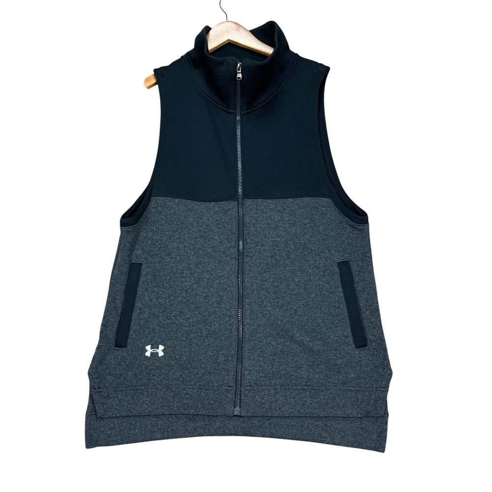 Under Armour Vest Mens Medium Black Gray‎ Colorblock Full Zip Loose Fit ColdGear